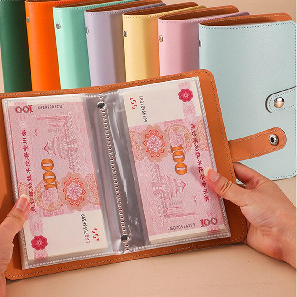 1 Banknote Storage Book Made of PU Material, Can Hold 100 Banknotes, with Banknote Photos, Stamps, Bank Card Storage Book