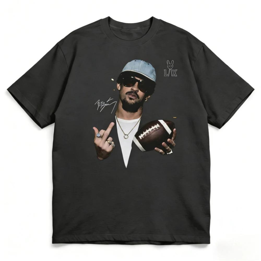 

Bad Bunny LAX Vintage Portrait Oversized T-Shirt, Latin Trap Star Graphic Tee, Unisex Casual Top XXXL синій