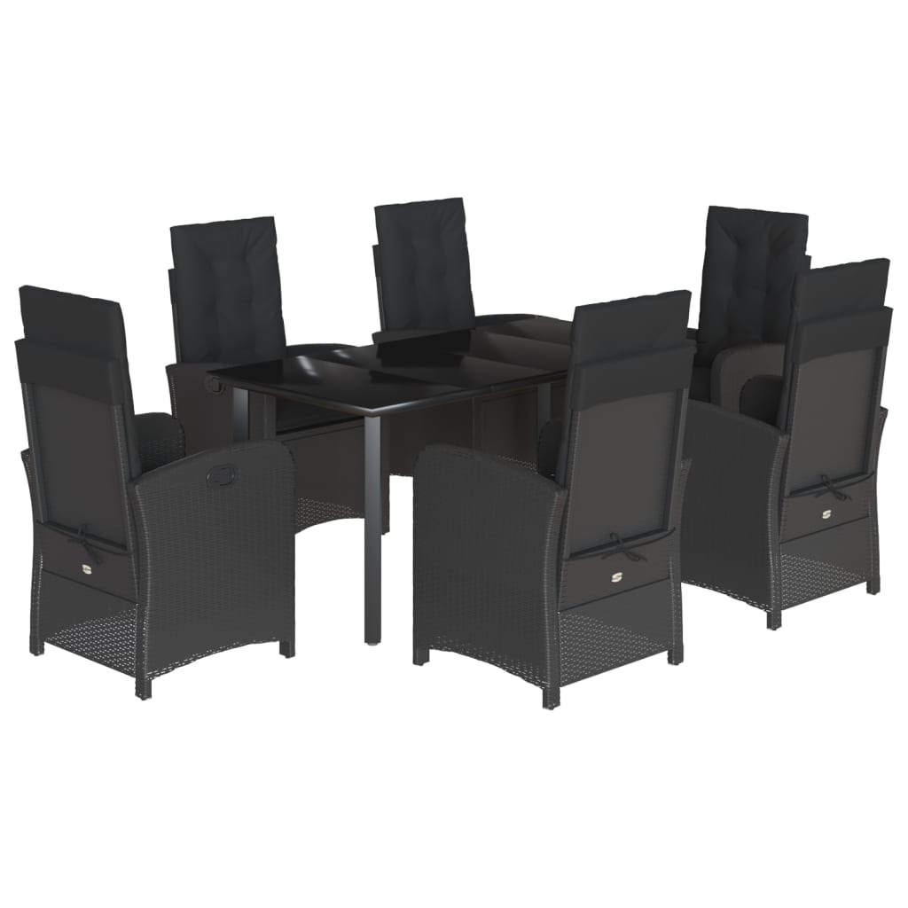 Vidaxl 7-Cz. Garden Furniture Set With Cushions, Black, Poly Rattan