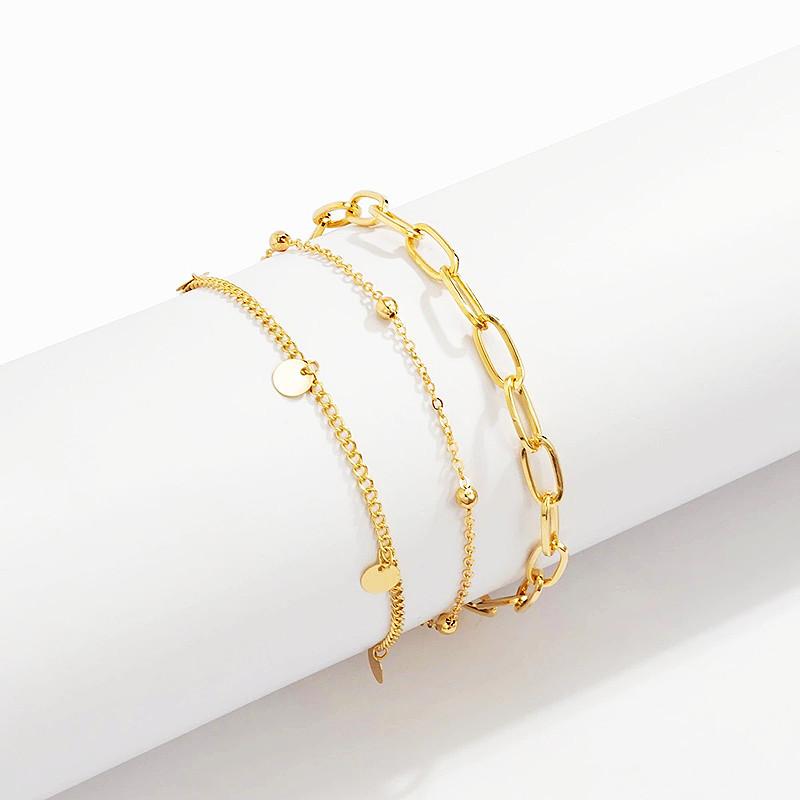 

European and American wholesale, bohemian multi-layer stacked anklets, fashionable copper beads, personalized sequined feet золотий