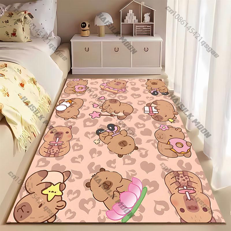 Cute Capybaras and Hearts Carpet Yoga Living Room Room Decor Children's Crawling Mat Doormat Area Rug Games Mat