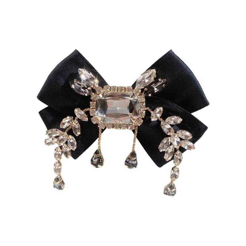 

Solid Color Retros Bows Tie Brooches Rhinestones Coat Pin Alloys Dress Brooches for Costume and Event чёрный