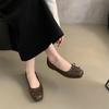 Square Head Shallow Mouth Single Shoes Women's Spring and Autumn Temperament Gentle Fairy Flat-soled Grandma Shoes