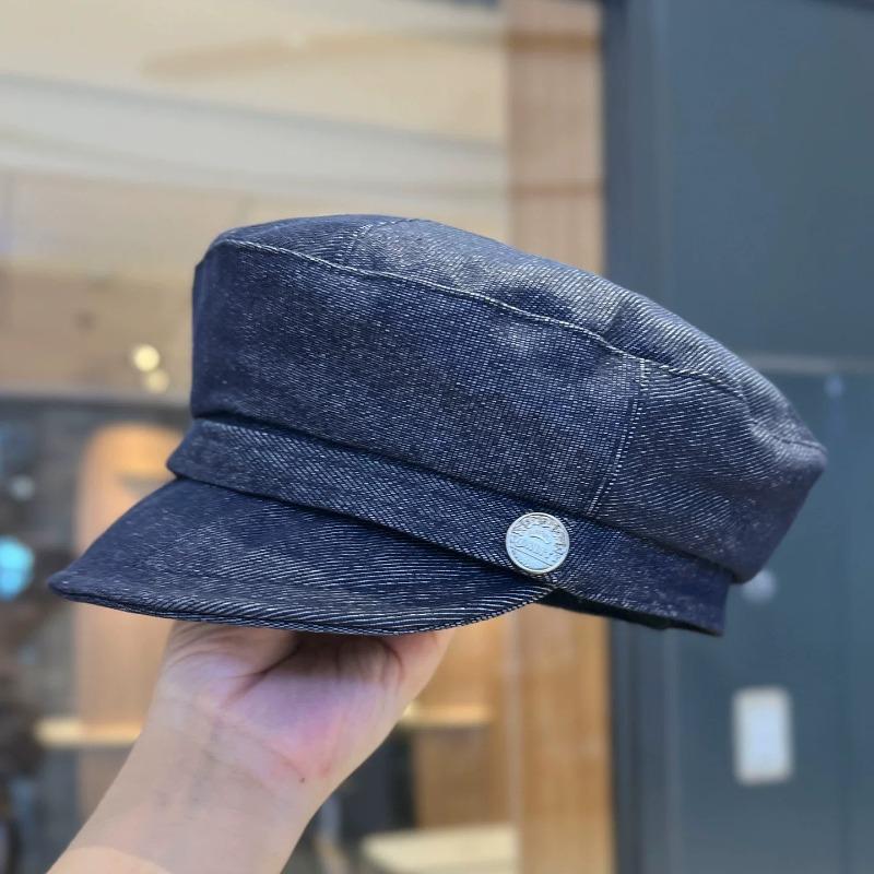 

25 Ранняя осень новая джинсовая расцветка металлическая этикетка плоский верх кепка газетчика женская британский берет Head circumference 54-59CM