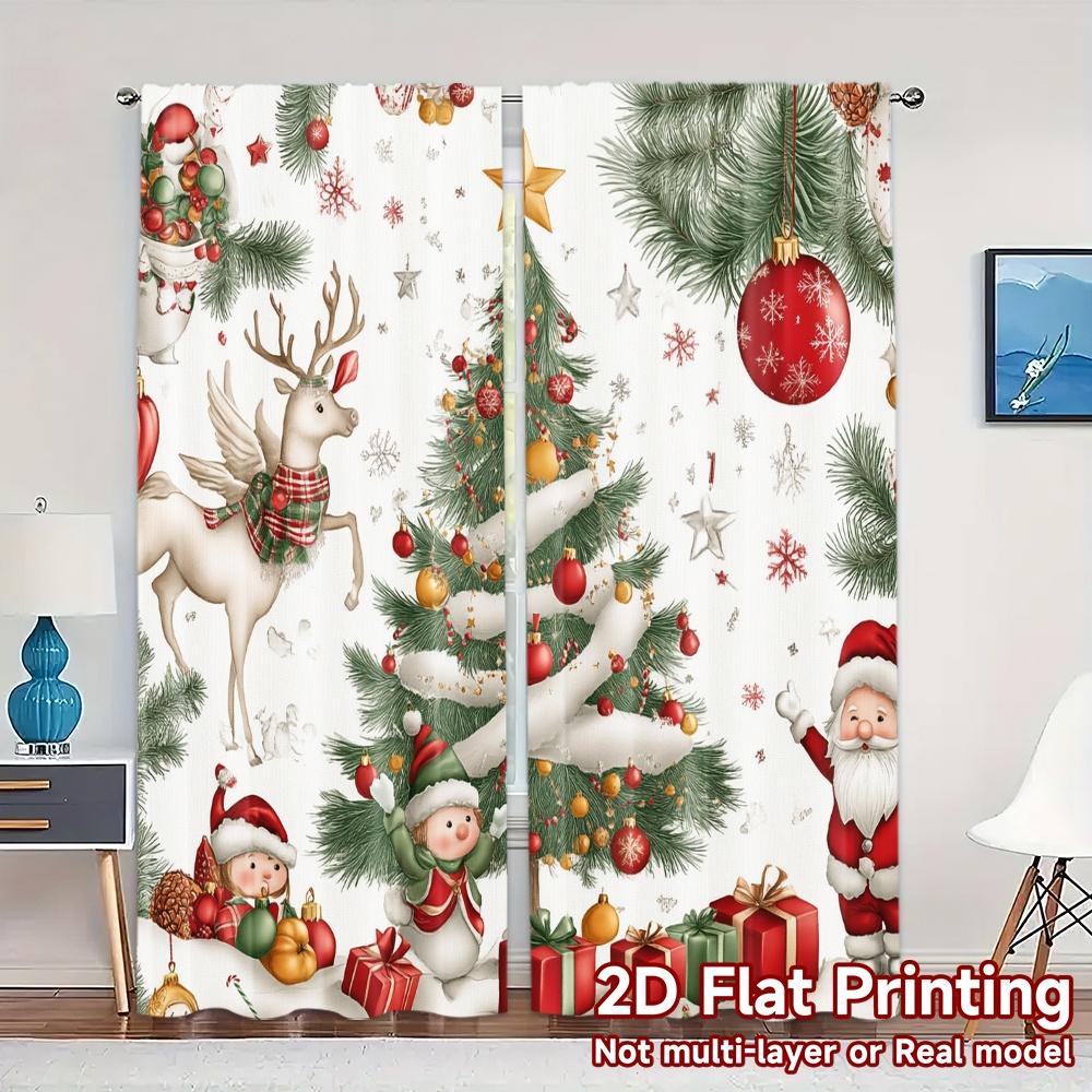 

2pcs Curtains Cute Christmas Gnomes Tree Chic Curtains Polyester Easy Install Curtains Decorations Inside Suitable for Living 100*130 Rod Pocket 1pcs