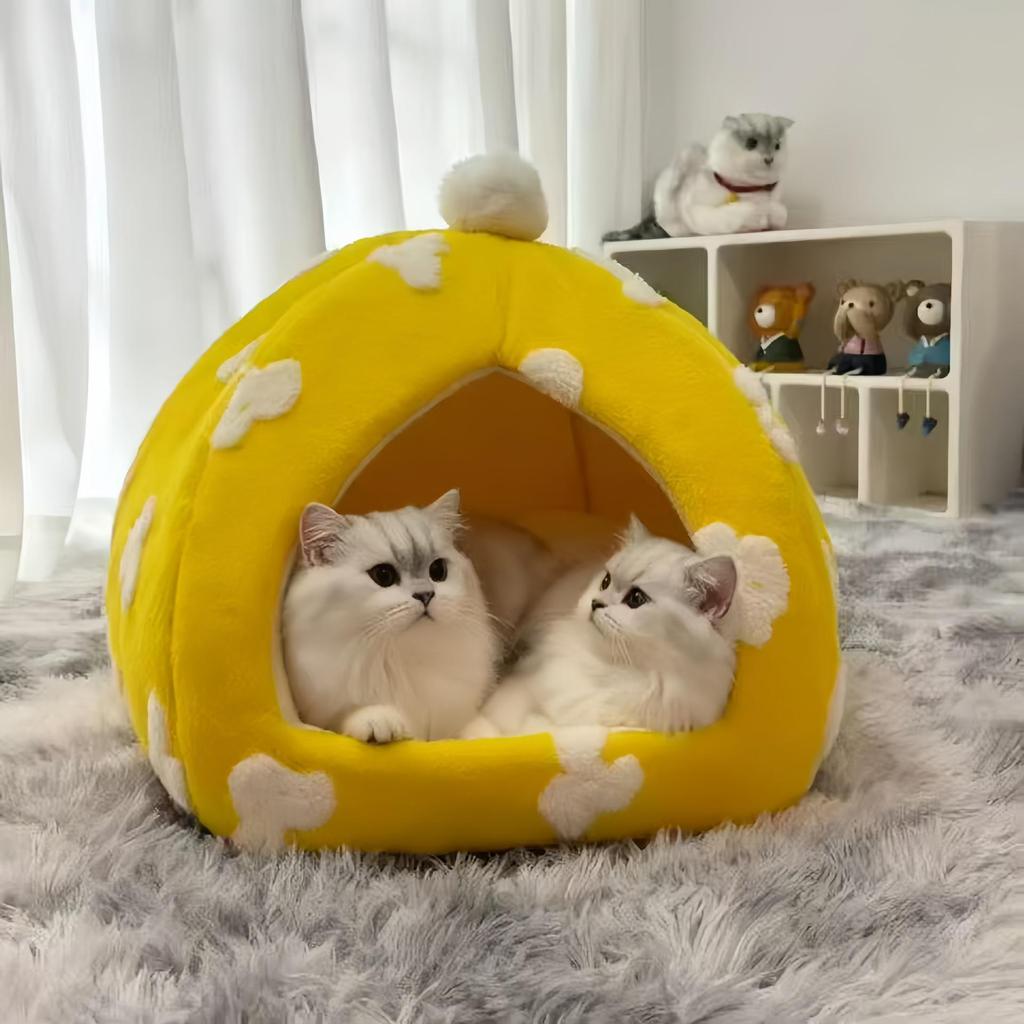 Cozy Mushroom Pet Tent: Warm Semi-Enclosed Indoor Bed for Cats and Dogs
