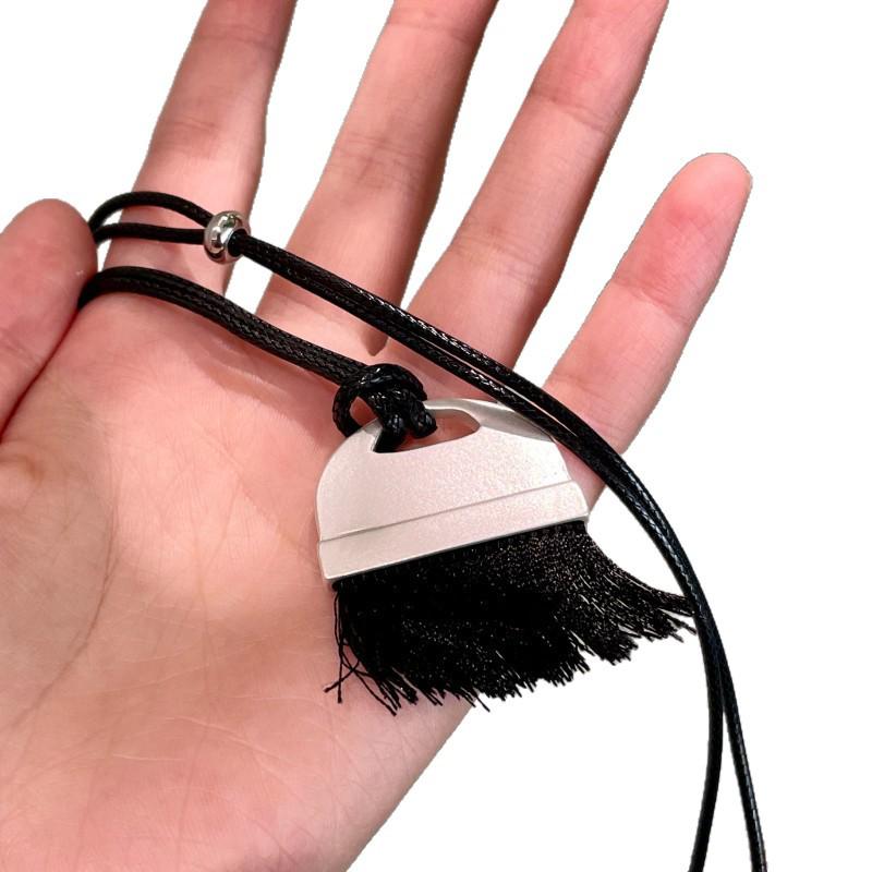 Handcrafted Black Pendant Necklace Sweater Chain with Tassel for Women