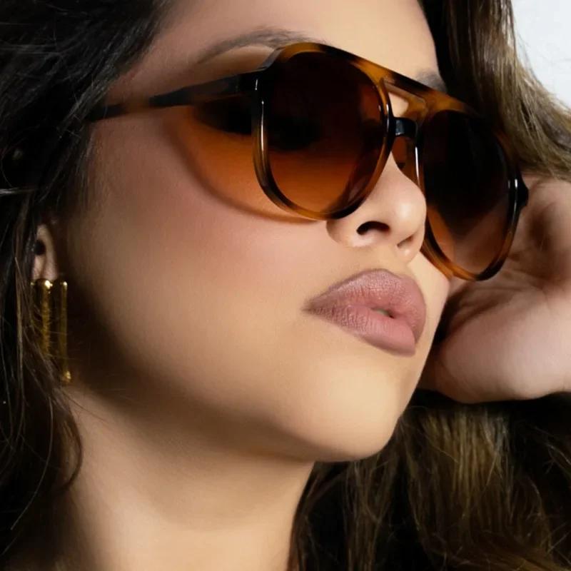 Simple Leopard Print Double Beam Sunglasses Men's Women's UV Resistant Large Frame Toad Glasses Leisure Fishing Driving Shading