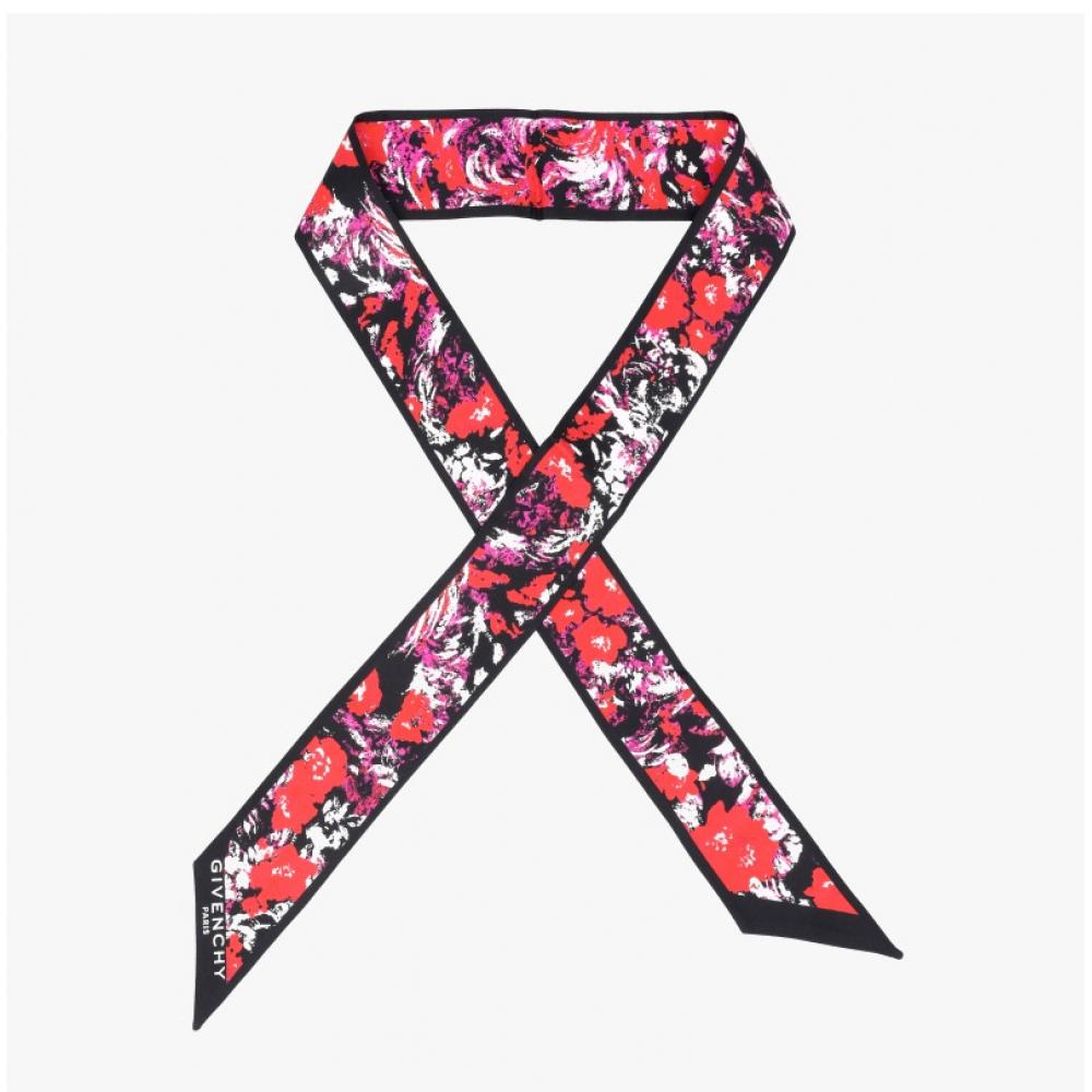 Givenchy Floral Print Skinny Twill Silk Scarf Bg00nzg002