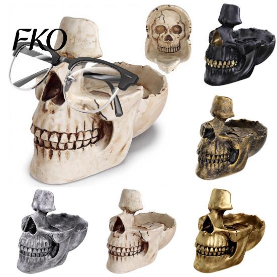 Cool Skull Gift Idea Resin Multifunctional Storage Tray, Gothic Eyeglasses Holder Jewelry Organizer for Creative Sculpture Keys Coins Trinkets,