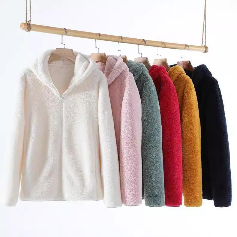 Autumn and winter windproof plush fleece sweater zipper cardigan jacket new hooded fleece warm pajamas
