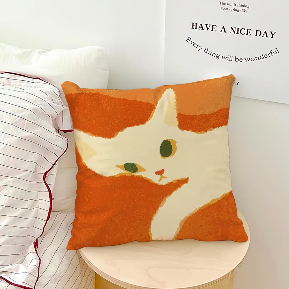Cute Cartoon Cat Art Cushion Cover Comfortable Soft Pillow Case for Sofa Living Room Home Office Decor Protective Covers