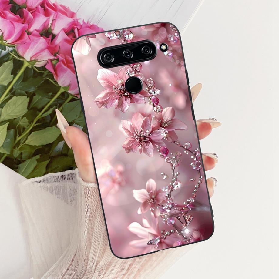 Für LG V40 V50s V35 ThinQ LG V8X ThinQ V30 2017 Handyhülle Weicher TPU-Stoßfänger Rückseite Coole Cartoon-Luxus-Schmetterlingsblume Funda