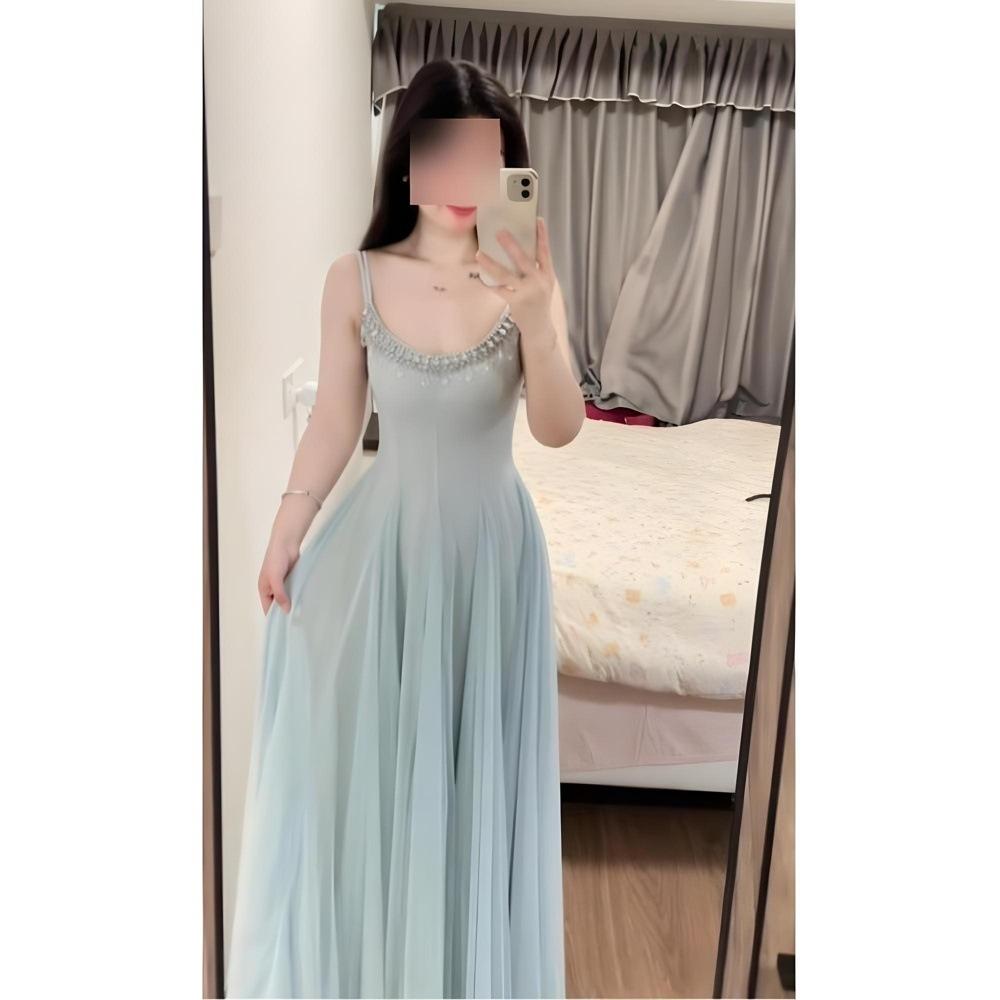 

Летняя корейская версия богини Фан тонкое супер фея хрустальная бриллиантовая цепочка сетка большой клёш сарафан девушка длинное платье XL- (recommended 110-60kg)