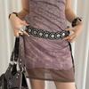 Round Women's Rivet Belt Black Coffee Dress Jeans Belt Trendy Leather Waist Belt  Waist Decoration