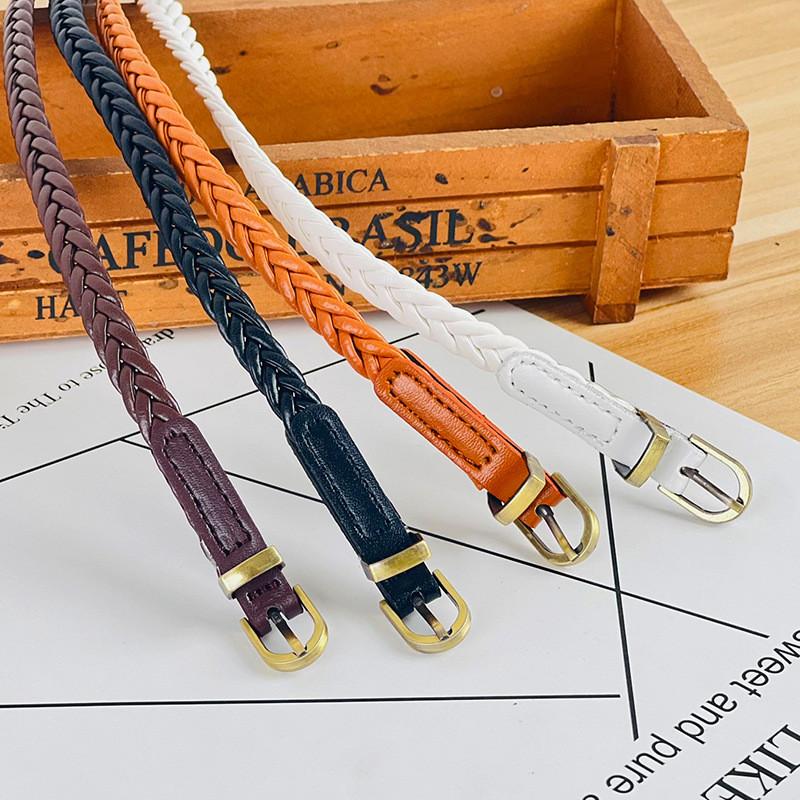 Womens Simple Woven Leather Waist Belt With Pin Closure For Casual And Office Style