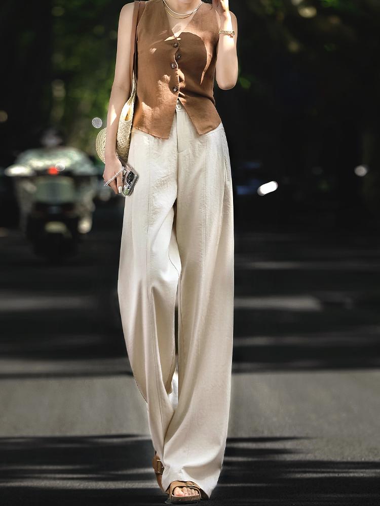 Women's Tencel Linen High Waist Wide Leg Pants - Summer 2026, Old Money Style, Relaxed Casual Loose Fit