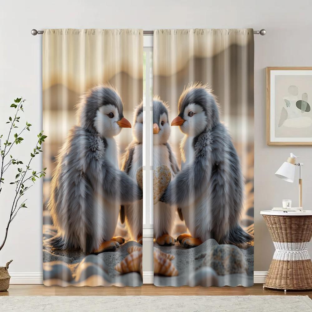 

2 pcs, filtering curtains (excluding rods, non-movable, without batteries) Adorable Penguins & Starfish for use in bedrooms and 29x65in(75x166cm)