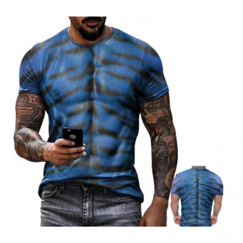 Summer New Muscular Men's 3D Digital Printed T-shirt Short Sleeved