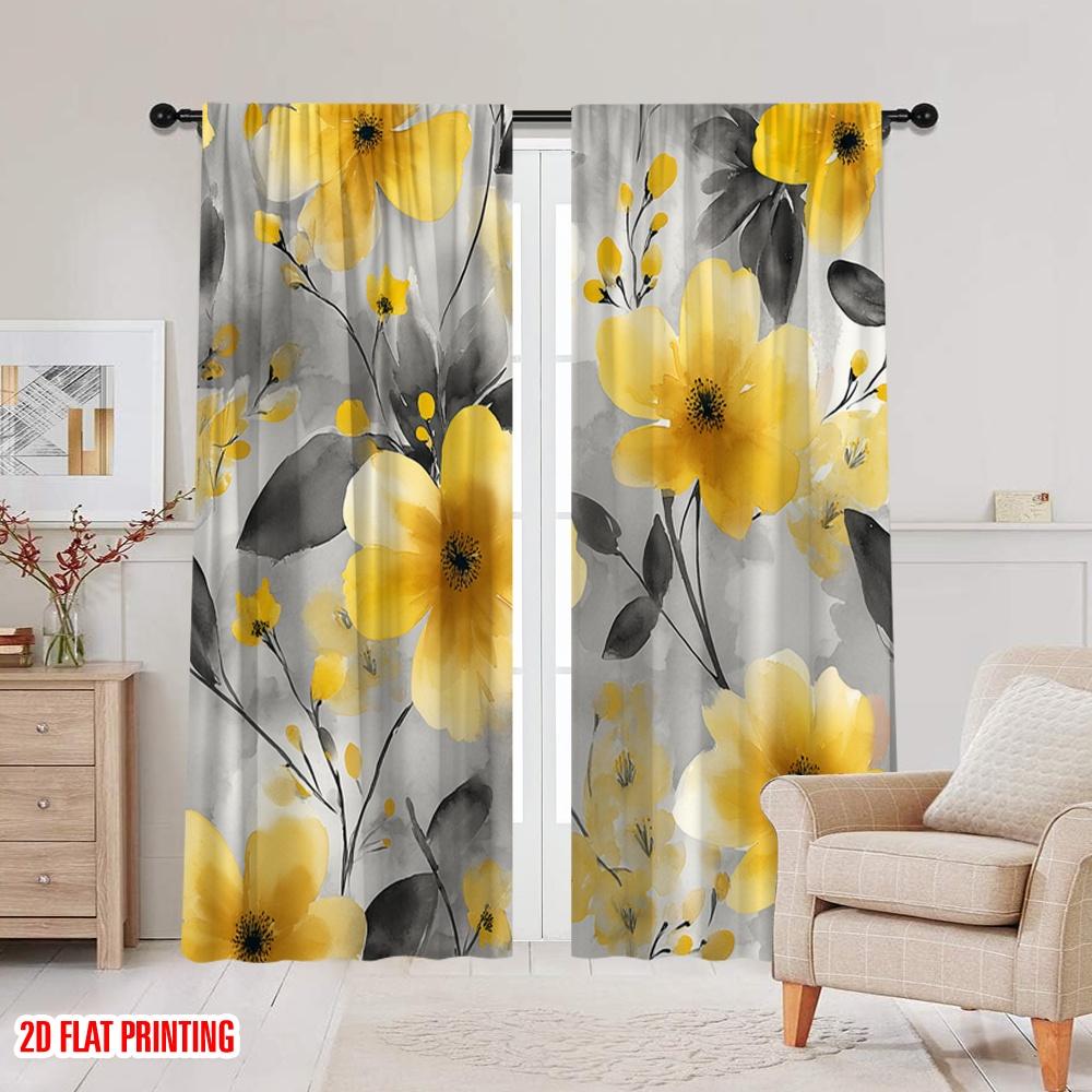2pcs,2D Plane Printing Curtain Fabric Sunflower Whimsy Polyester Easy Install (without Rod) Decorations Outdoor Perfect for