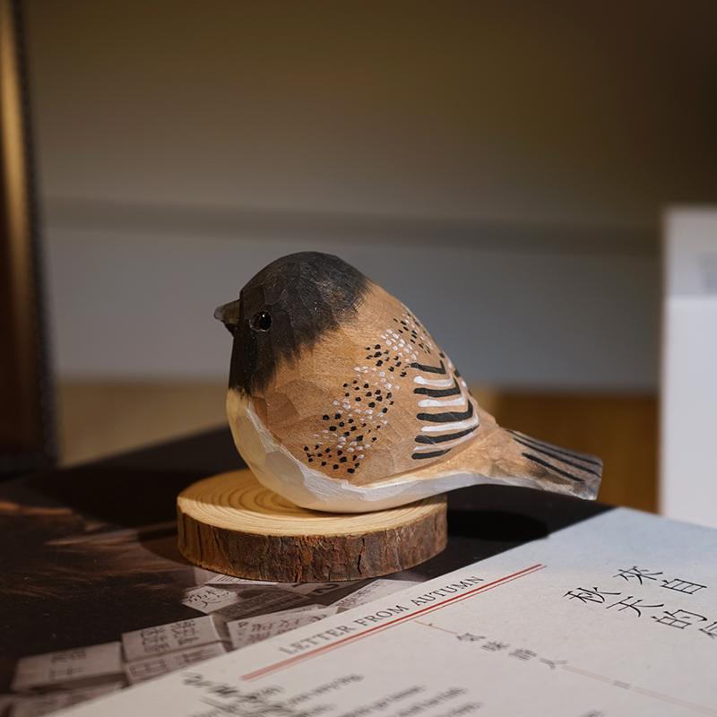 Hand Carved Wooden Bird Cute Sparrow Parrot Chickadee Animal Desktop Decor Original Wood Style
