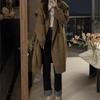 Thickened large sweater jacket women's autumn and winter medium and long loose lazy style retro knitted cardigan new