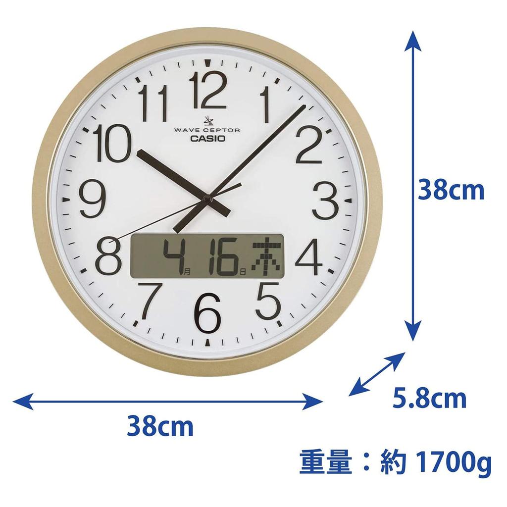 Casio Nástěnné rádiové hodiny zlaté barvy s analogovým programem a časovým signálem, funkce kalendáře, zobrazení 38 x 38 x cm IC-4100J-9JF 5,8