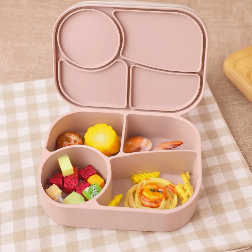 Rechteckige Silikon 4-Fach Lunchbox Auslaufsicher mit Fächern Lebensmittelbox Hitzebeständig Mikrowellengeeignet Frischhaltebox Schule