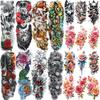 1 Sheet Full Sleeve Temporary Tattoos For Women Adults Watercolor Nun Flower Death Skull Fox Peacock Tattoo Sticker Arm Leg Body