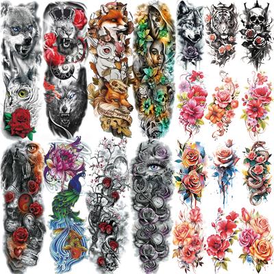 1 Blatt Vollarm Temporäre Tattoos Für Frauen Erwachsene Aquarell Nonne Blume Tod Schädel Fuchs Pfau Tattoo Aufkleber Arm Bein Körper