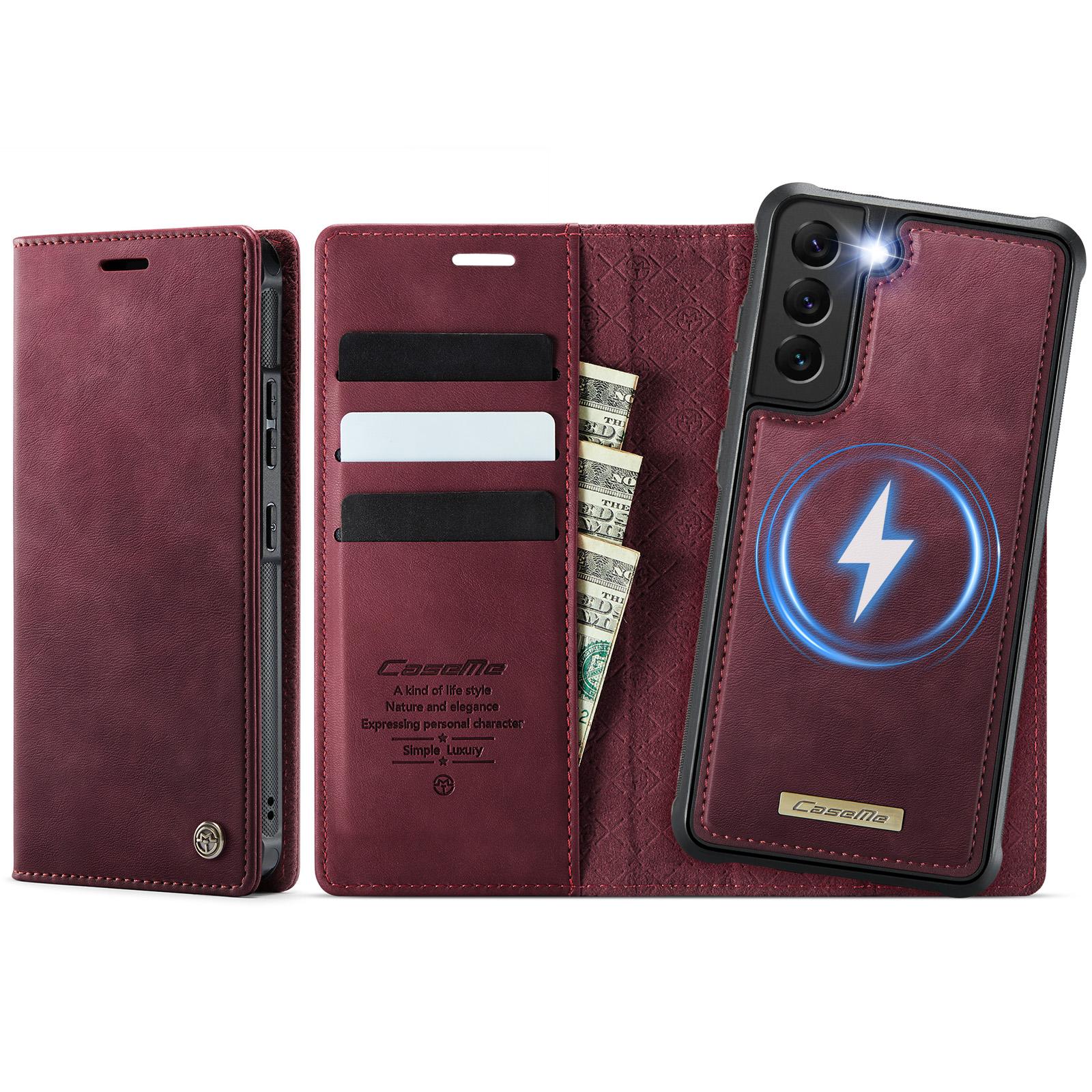 

For Samsung Galaxy S22+ 5G Case CASEME C49 Compatible with MagSafe RFID Blocking Detachable Wallet Leather Phone Cover Red