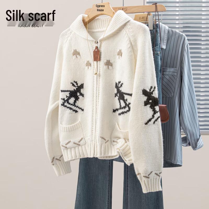 

Women s Loose Knit Long Sleeve Zipper Cardigan One Size