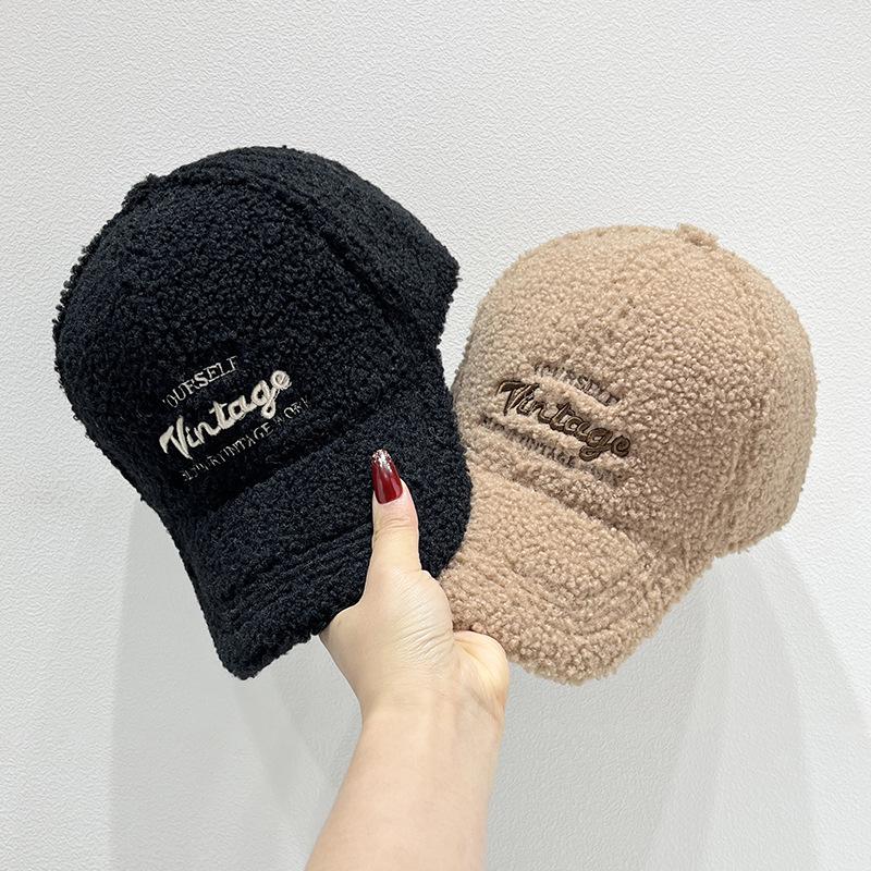 Korean Style Women's Embroidered Plush Winter Baseball Cap