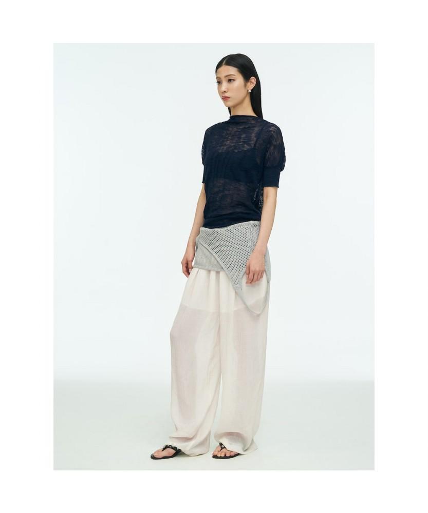 Anggae Wave Knit Half Sleeve Top Navy