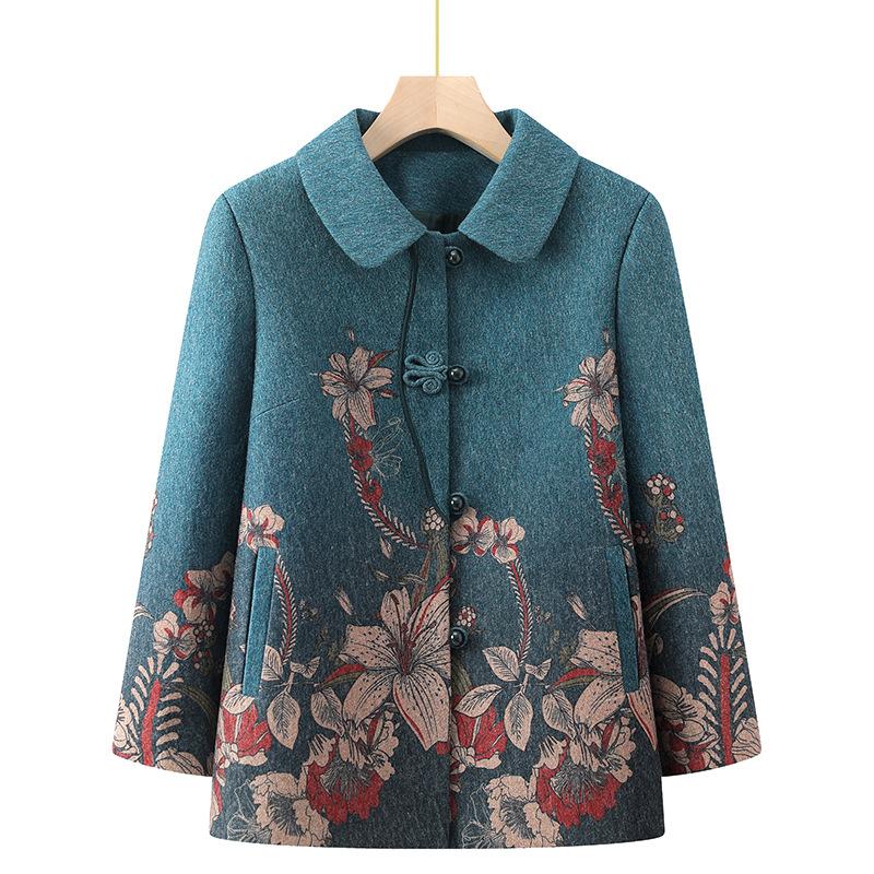 

Spring woolen coat women s lapel woolen top old lady clothes 5XL (recommended 145-77.5 kg) зелёный