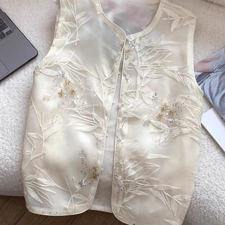 Retro chinesische Stickerei neu 2025 Weste Sommeroberteil ärmellose Weste dünne Weste vielseitig