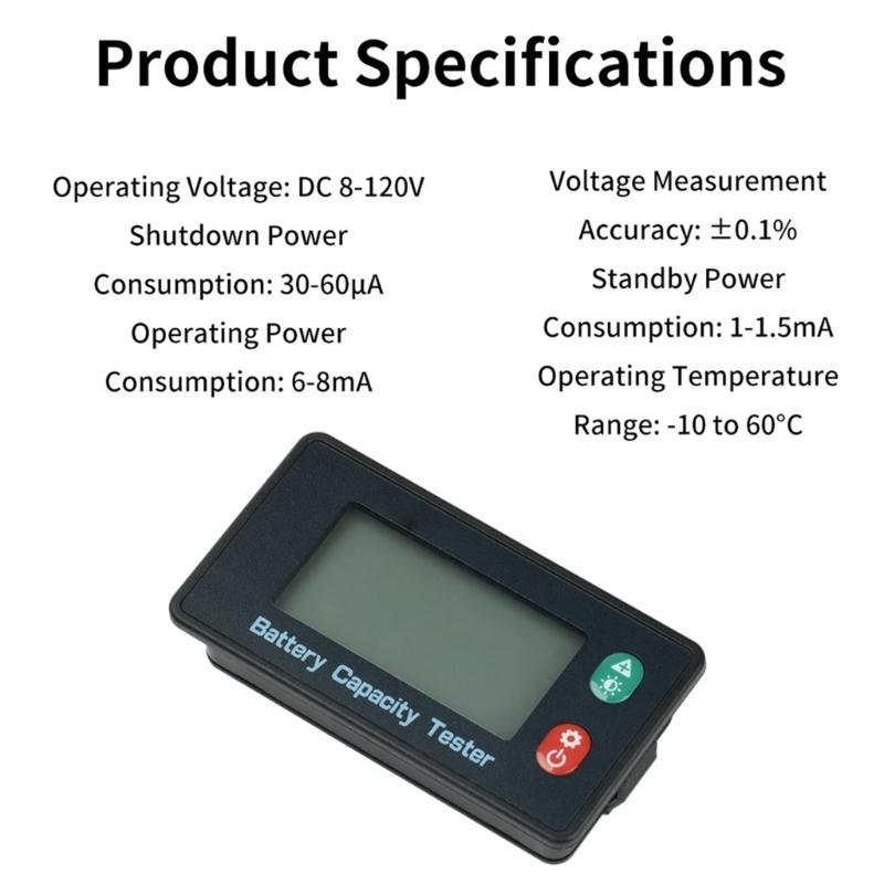 Adjustable 8-120V LCD Display Digital Volt Meter Capacity Tester Temperature Gauge For Electric Vehicles Scooter