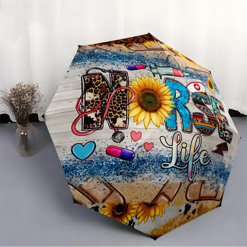 1pc Nurse Print Folding Umbrella | Elegant Design, Fashionable Accessory, Durable Construction, Sturdy Ribs yy251107009