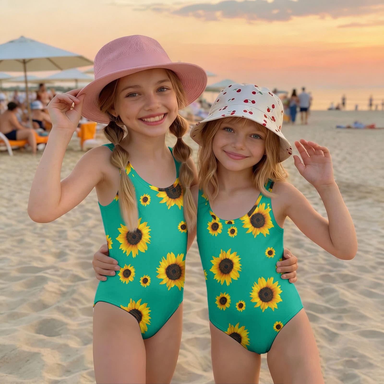 

Girls One Piece Swimsuit Floral Print Summer Swimwear Kids Sleeveless Casual Beachwear Bathing Suit for Children 130 зелёный