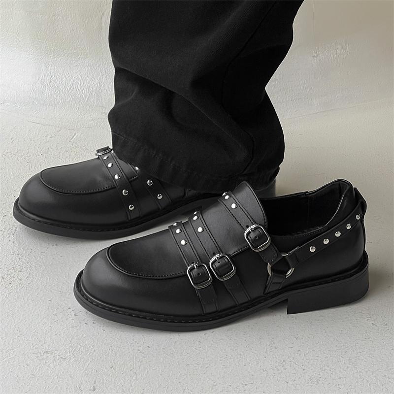 Fashionable Punk Style Couple's Cool Outfit High Quality Leather Shoes Men's Comfortable NonSlip Leisure Round Toe Loafers Shoes