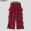 INCERUN Autumn Men Casual Loose Zip-up Elastic Waist Ruffled Wide Legs Pants Trousers