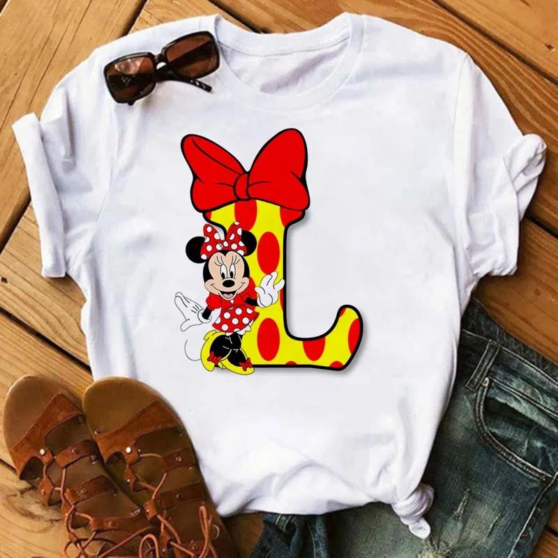 

Модные женские блузки Летняя женская футболка Милая Микки Маус Минни Буква Е Футболка Одежда из мультфильмов Диснея Эстетичная футболка M