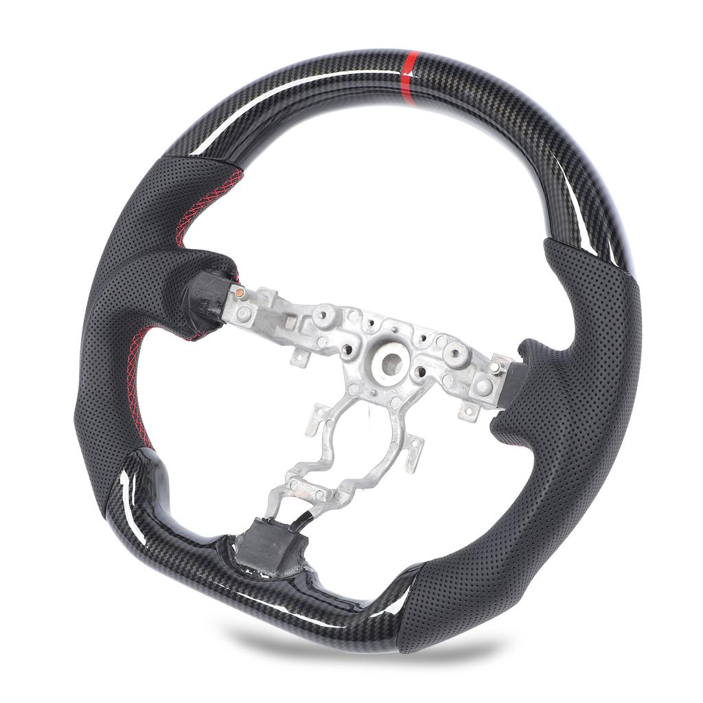 Hydro Dip Steering Wheel Carbon Fiber Look Flat Bottom Perforated Leather Hand Grips for 370z 2009 to 2020