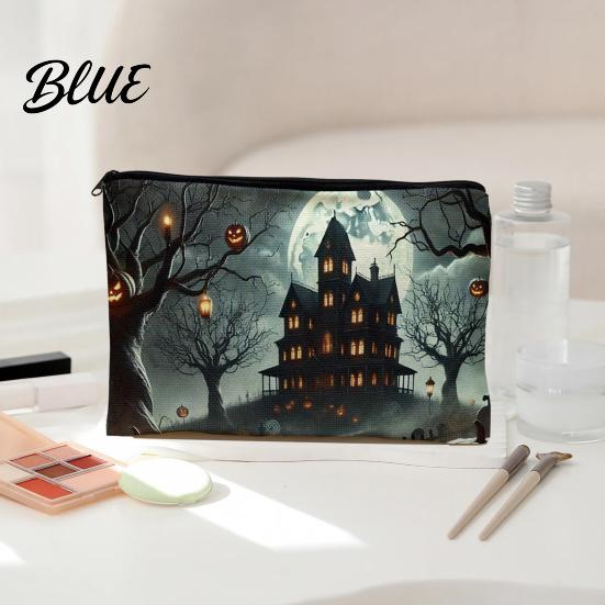 Cute Ghost Pencil Case Storage Bag Halloween Pattern Print Durable Canvas Zippered Large Capacity Bag Travel Toiletry Case for Makeup And
