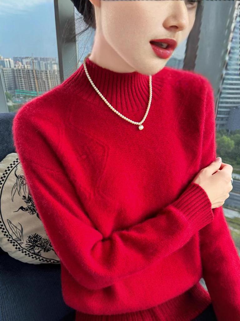 Women's Wool Cashmere Half-High Collar Sweater - Autumn & Winter Versatile Knit Pullover
