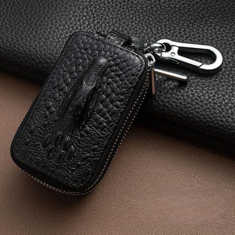 Single/Double Layer Leather Key Case for Car Key Wallet Pocket Key Holder Organizer Pouch Keys Organizer Zipper Case Bag