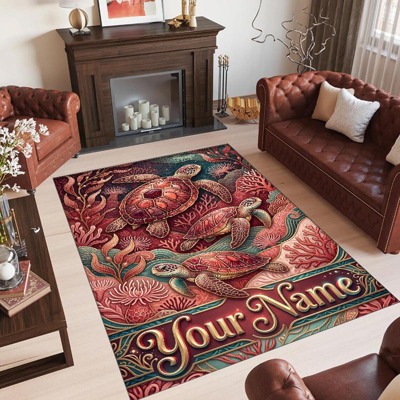 Mermaid Underwater Theme Crystal Velvet Rug Personalized Custom Name Text Soft Floor Mat Home Decor