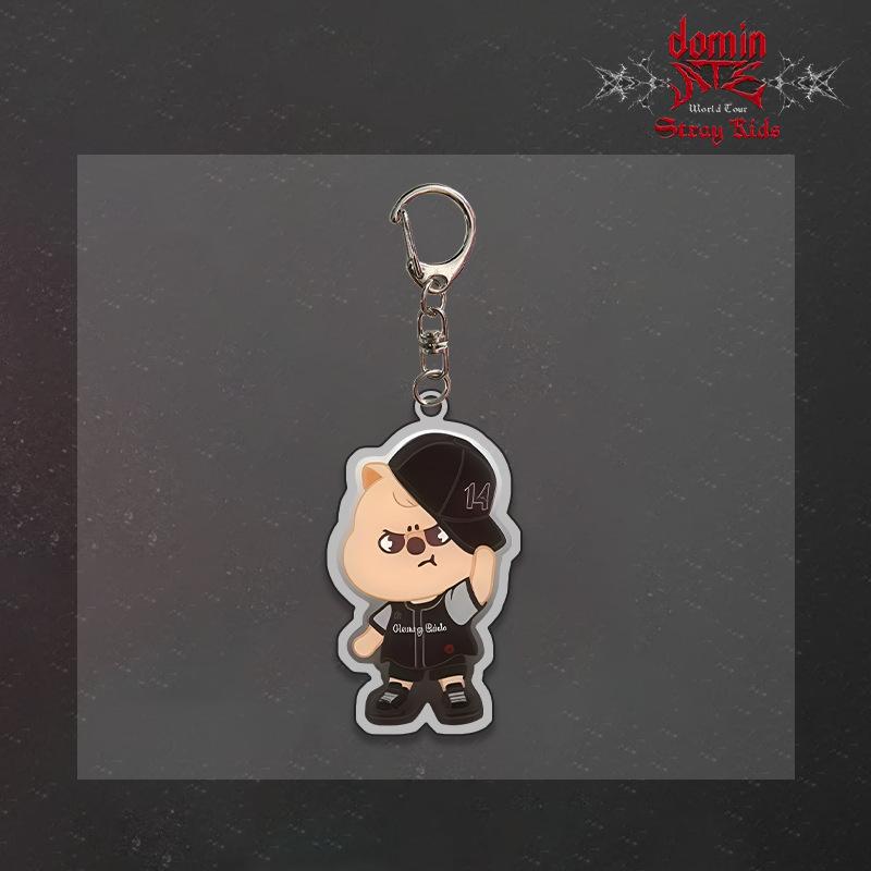 Stray Kids dominATE World Tour SKZOO Keychain, Kpop Idol Cartoon Animal KeyRing Bag Pendant, Black Baseball Outfit Fan Collectible Gift for STAY