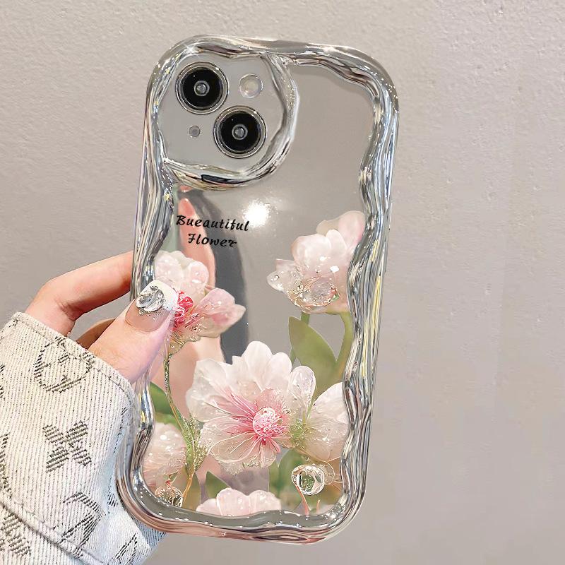 Spring Crystal Flower Suitable for Apple 15 Mobile Phone Case Iphone14/13 Electroplated Silver Pattern 11/12 Full-in Silicone Soft