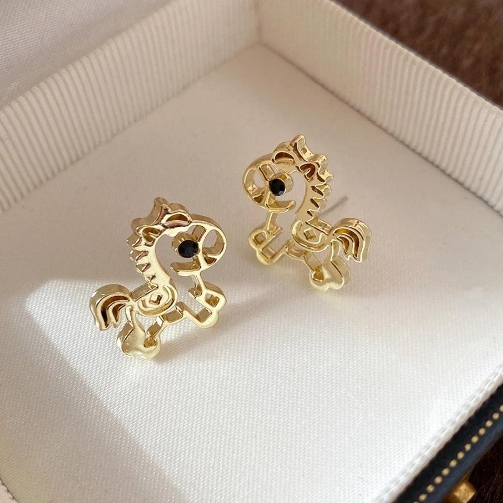 Cartoon Horse Metal Pony Earrings Chinese Style Horse Mascot Drop Earrings  Party